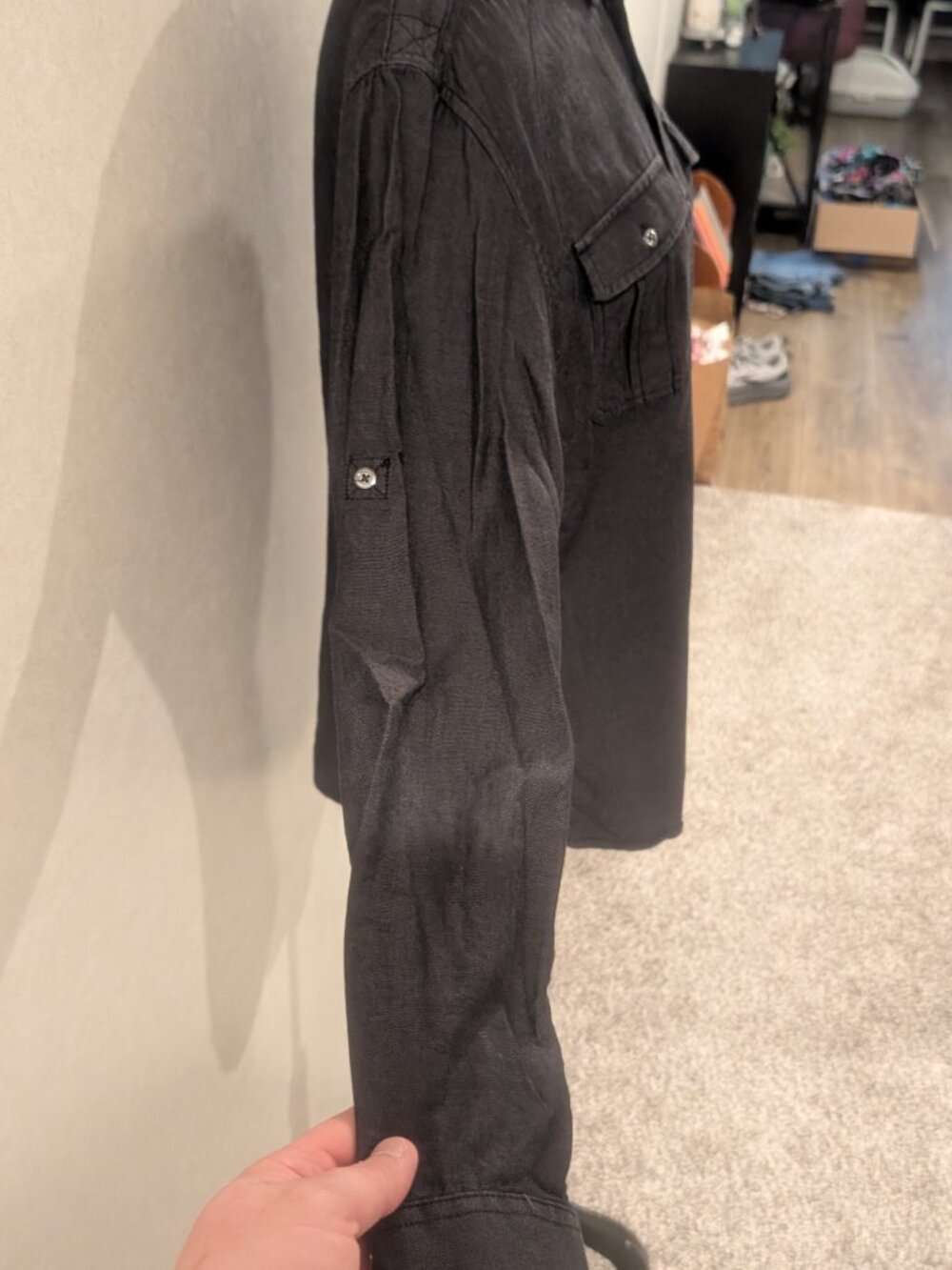 Rock & Republic Black Button Down Shirt Size S 100% Cotton Roll Tab Sleeve - Picture 5 of 13